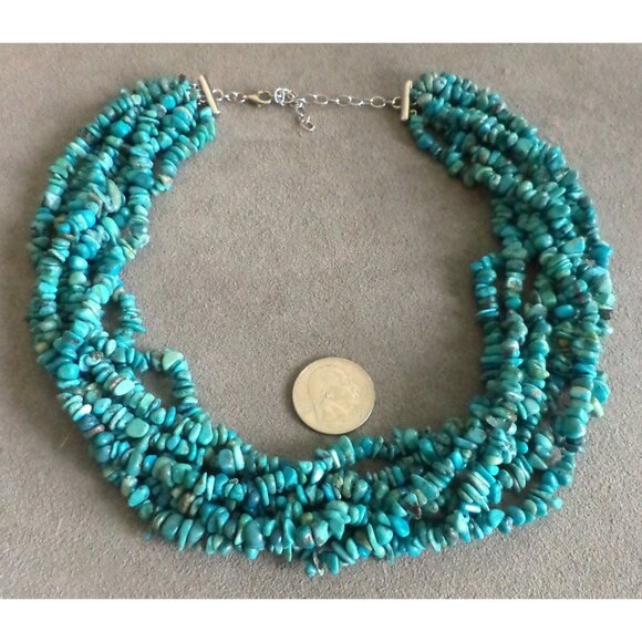 Vtg 7 Strand TURQUOISE Bib NECKLACE Layered STERLING Silver Clasp - Adj 17-20" - Picture 4 of 6